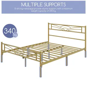 Yaheetech Antique Gold 5ft King Metal Bed Frame with Cloud-inspired Design Headboard and Footboard