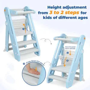 Foldable 2 or 3 Step Stools, Blue Large Plastic Sink Step Stool