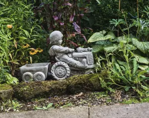 Boy on Tractor with Small Planter Trailer