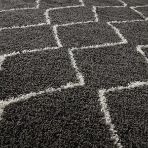 Moroccan Dark Grey Shaggy Living Room Rug 840