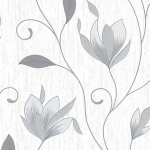 Synergy Floral Glitter Wallpaper Dove Grey Vymura M0852