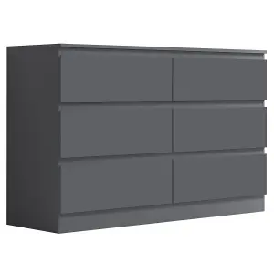 Dark Grey Chest Of 6 Drawers Scratch Resistant Bedroom Furniture