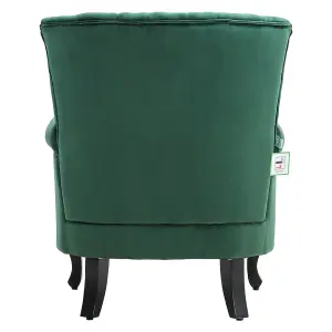 Green Velvet Wing Back Armchair,Upholstered Sofa Chair Vintage Channel Accent Chair with Wooden Legs