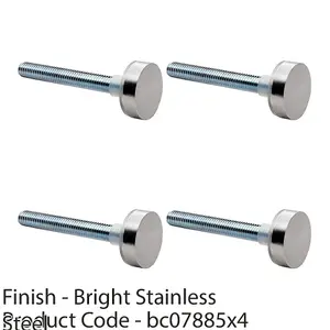 4 PACK - PAIR Bolt Cap Fixing Pack Setfor 30mm D Pull Door Handles Bright Stainless Steel