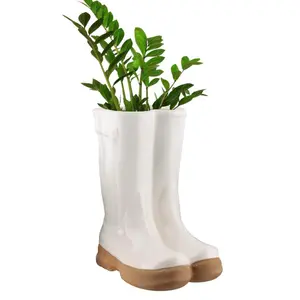 White Wellington Boots Large Ceramic Indoor Outdoor Flower Pot Garden Planter Pot