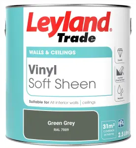 Leyland Trade Vinyl Soft Sheen Walls & Ceilings Emulsion Paint Green Grey (RAL 7009) - 2.5L