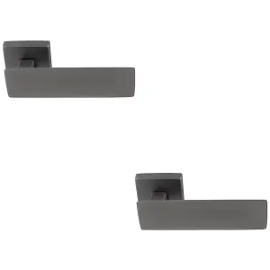 2 PACK - Premium Large Flat Door Handle Set - Anthracite Grey Designer Lever Square Rose