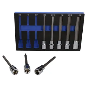 1/2in Drive Allen Hex Key Sockets Extra Long 140mm 8pc Set