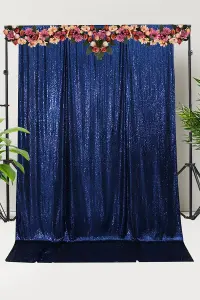 Neel Blue Shiny Fabric Sequin Backdrop Glitter Curtain, Navy Blue - 4ft x 9ft