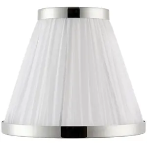 8" Luxury Round Tapered Lamp Shade White Pleated Organza Fabric & Bright Nickel