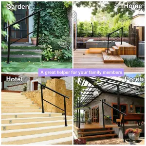 Outdoor Adjustable Black Steel Handrail 1-4 Steps Garden Stairs Safety Grab Rail