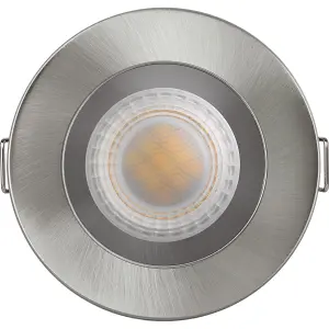 Luceco FType Mk2 Brushed Steel effect Fixed LED Fire-rated Warm white Downlight 6W IP65, Pack of 6