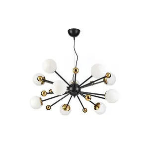 Luminosa Billo 10 Light Spherical Pendant Ceiling Light, Black, Brass