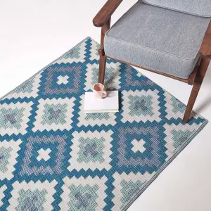 Homescapes Mia Aztec Blue Outdoor Rug, 180 x 270 cm