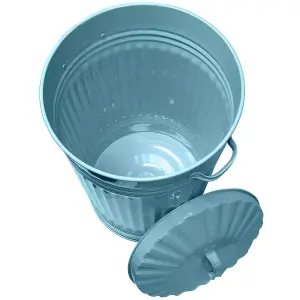 Slim Metal Bin with Dustbin Lid Straight Sided Retro Bin, Animal Feed - Duck Egg Blue 55L