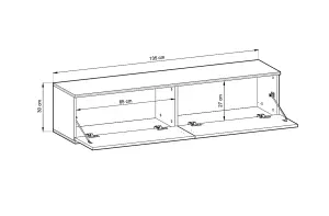 Sleek Moro Floating TV Cabinet H300mm W1350mm D320mm - Pristine White with Push-To-Open Doors