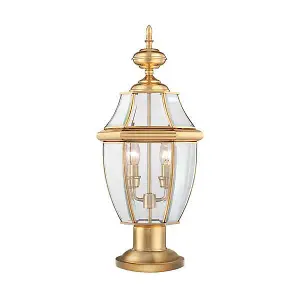 Elstead Newbury 2 Light Outdoor Pedestal Light Polished Brass IP44, E14