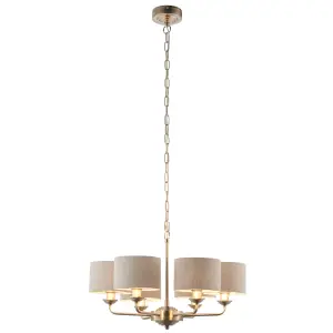 Haywood Brushed Chrome with Natural Linen Shades Classic Modern 6 Light Ceiling Pendant