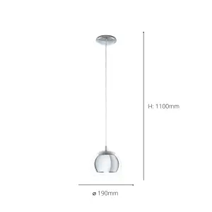 EGLO Rocamar Clear And Chrome Glass And Metal 1 Light Ceiling Pendant, (D) 19cm