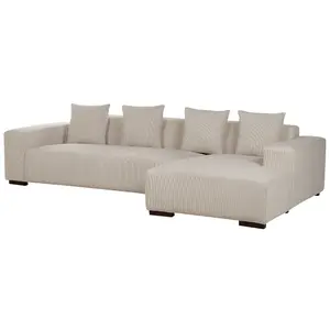 Corner Sofa with Ottoman LUNGO Beige Corduroy Left Hand