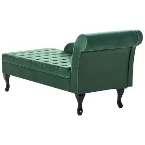 Right Hand Velvet Chaise Lounge with Storage Dark Green PESSAC