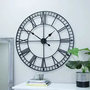 Melody Maison Large Black Iron Skeleton Wall Clock 88cm x 88cm