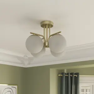 GoodHome Matt Glass & metal Gold effect 4 Lamp LED Ceiling light