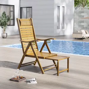 Brown Foldable Adjustable Balcony Wooden Bamboo Rocking Chair Lounge Chair