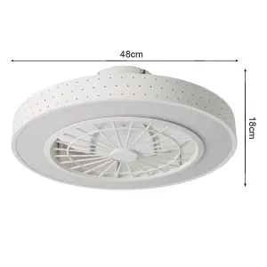 White Dia 48cm Round Acrylic Dot Lampshade Ceiling Mounted LED Fan Light, 5 Blades with Remote Controller