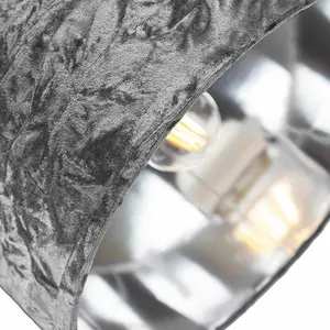 Modern Crushed Velvet Lamp Shade with Shiny Paper Inner Silver / 20cm H x 30cm W x 30cm D