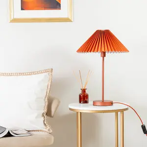 ValueLights Akira Burnt Orange Metal Table Lamp with Pleated Lampshade - LED Bulb Included