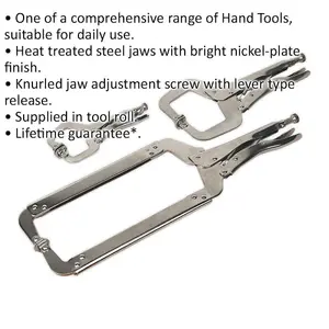 Premium 3 Piece Locking C-Clamp Pliers Set - Durable Nickel Plated Steel