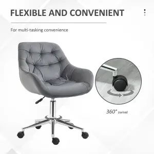 Vinsetto Home Office Chair Velvet Ergonomic Computer Comfy Desk with Adjustable Height, Dark Grey