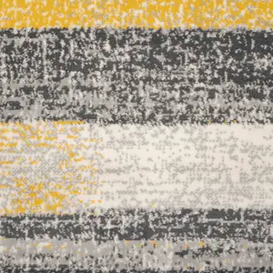 Yellow Ochre Grey Distressed Striped Block Living Room Rug 240x330cm