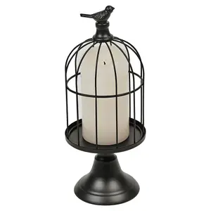 URBNLIVING 30cm Height Black Metal Wire Bird Cage Tealight Pillar Candle Stand Holder Table Centrepiece