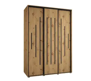 3-Door Scandinavian-Inspired Sliding Wardrobe in Oak Artisan W180cmH205cmD60cm with Premium Storage Solutions