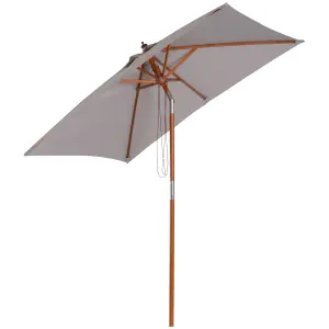 Outsunny Wooden Patio Umbrella Market Parasol Outdoor Sunshade Grey