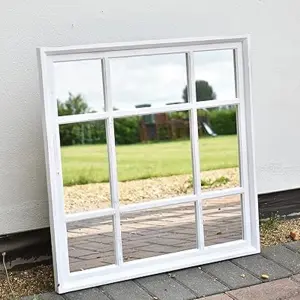 Square White Window Style Box Wall Mirror 61x61