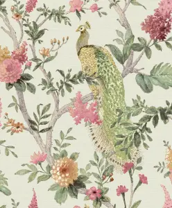 Galerie Cottage Chic Green Floral Peacock Wallpaper Roll