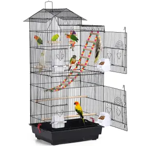 Yaheetech Black Large Roof Top Metal Bird Cage w/ Swing and Ladder