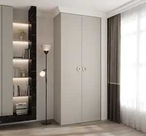 Elegant Cashmere Como I Hinged Door Wardrobe H2460mm W1000mm D500mm, Eight Shelves, Hanging Rail, Gold Handles