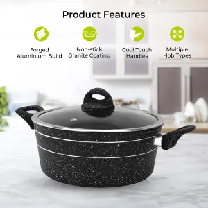 Royalford 30Cm Casserole Dish with Tempered Glass Lid Cooking Pot, Induction Stockpot Saucepan with Non-Stick Granite Coating