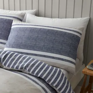 Textured Banded Stripe Reversible Duvet Cover Set with Pillowcases Blue / Single - 1 Standard Pillowcase