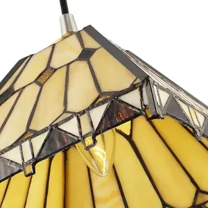 Art Deco Style Amber Tiffany Pendant Shade with Gold Triangles and Diamonds