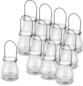 12 Pack Clear Hanging Tealight Holders Glass - Elegant Candle Holders for Indoor & Outdoor Decor, Aesthetic Lighting for Ambiance