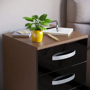 Arkadij 3 Drawer Fronts Bedside Table Black/Walnut