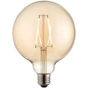 125mm GLOBE LED Filament Light Bulb AMBER GLASS E27 Screw 2W Warm White Lamp