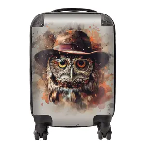 Owl With Hat And Glasses Suitcase - Small