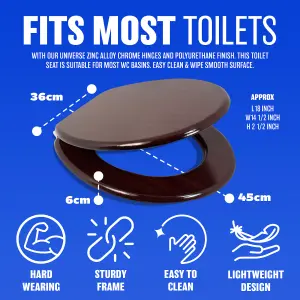 18" Mdf Universal Bathroom Wc Toilet Seat Easy Fit With Fittings Wooden Mahogany