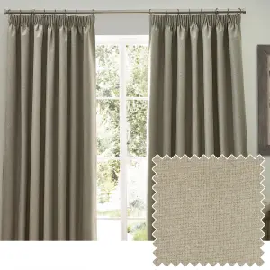 furn. Dawn 100% Blackout Thermal Natural Pencil Pleat Curtains, 117 x 137cm